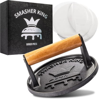 Premium Cast Iron Smash Burger Press incl. 25 Patty Paper