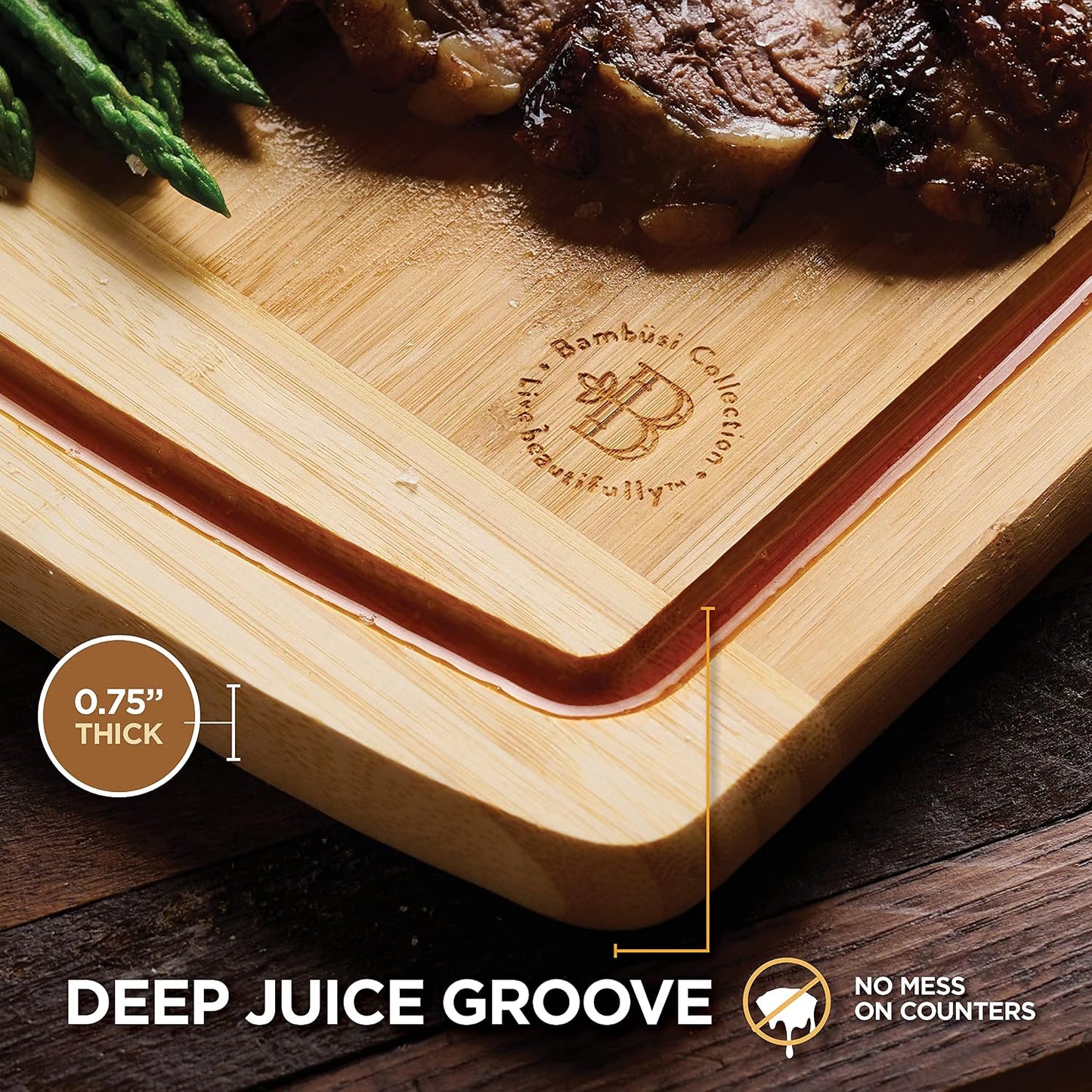 Bamboo Cutting Board Set of 4, Large Cutting Boards for Kitchen, Wood Cutting Board with Juice Groove Side Handles, Wooden Cutting Board for Kitchen, Meat Chopping Board Meal Prep, Serving Charcuterie