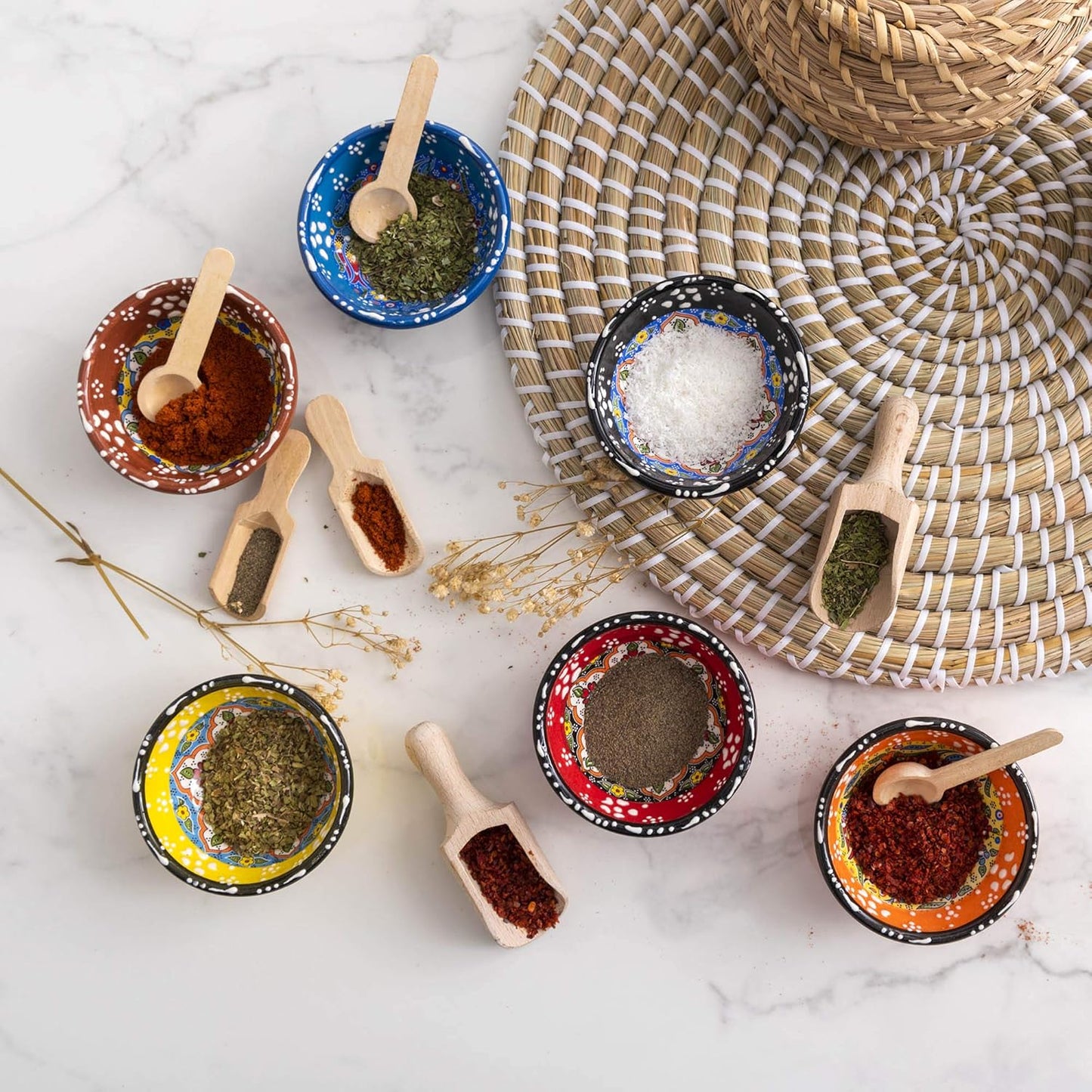Terracotta Pinch Bowls Set of 8 – Small Ceramic Prep Bowls for Spices, Sauces & Dips – Mini Dipping Bowl for Kitchen Prep, Serving & Charcuterie – Colorful Handmade-Style Bowl