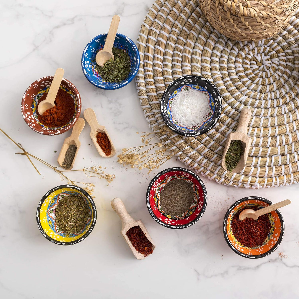 Terracotta Pinch Bowls Set of 8 – Small Ceramic Prep Bowls for Spices, Sauces & Dips – Mini Dipping Bowl for Kitchen Prep, Serving & Charcuterie – Colorful Handmade-Style Bowl