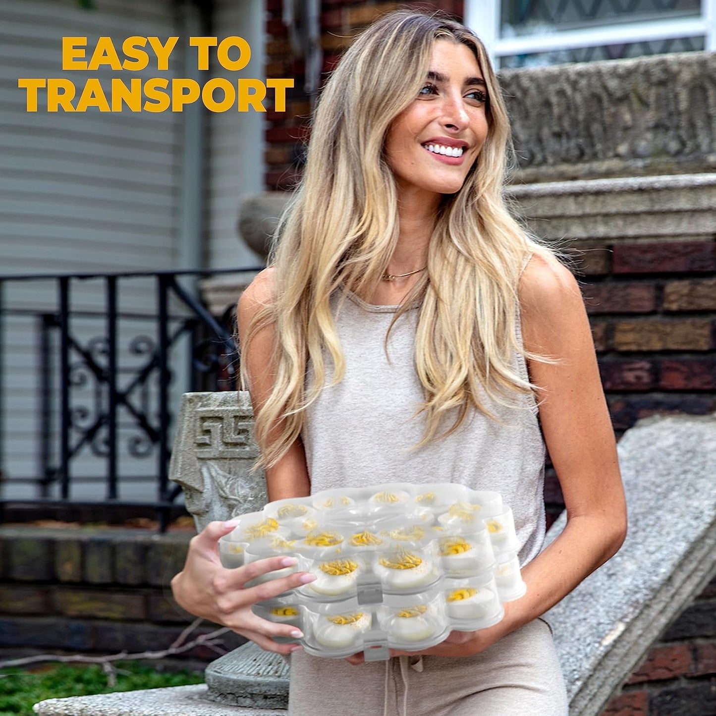 Shop Square Egg Carrier with Lid - 18 Slot Tray for Party, Easter, Thanksgiving - Reusable Egg Platter with Secure Lid (3 Pack)
