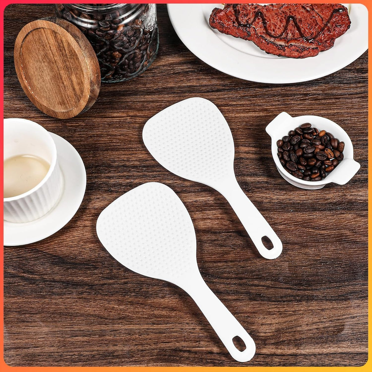 2 Pcs White Plastic Rice Paddle Spoon, 7.5 Inch Non-Stick Rices Paddle