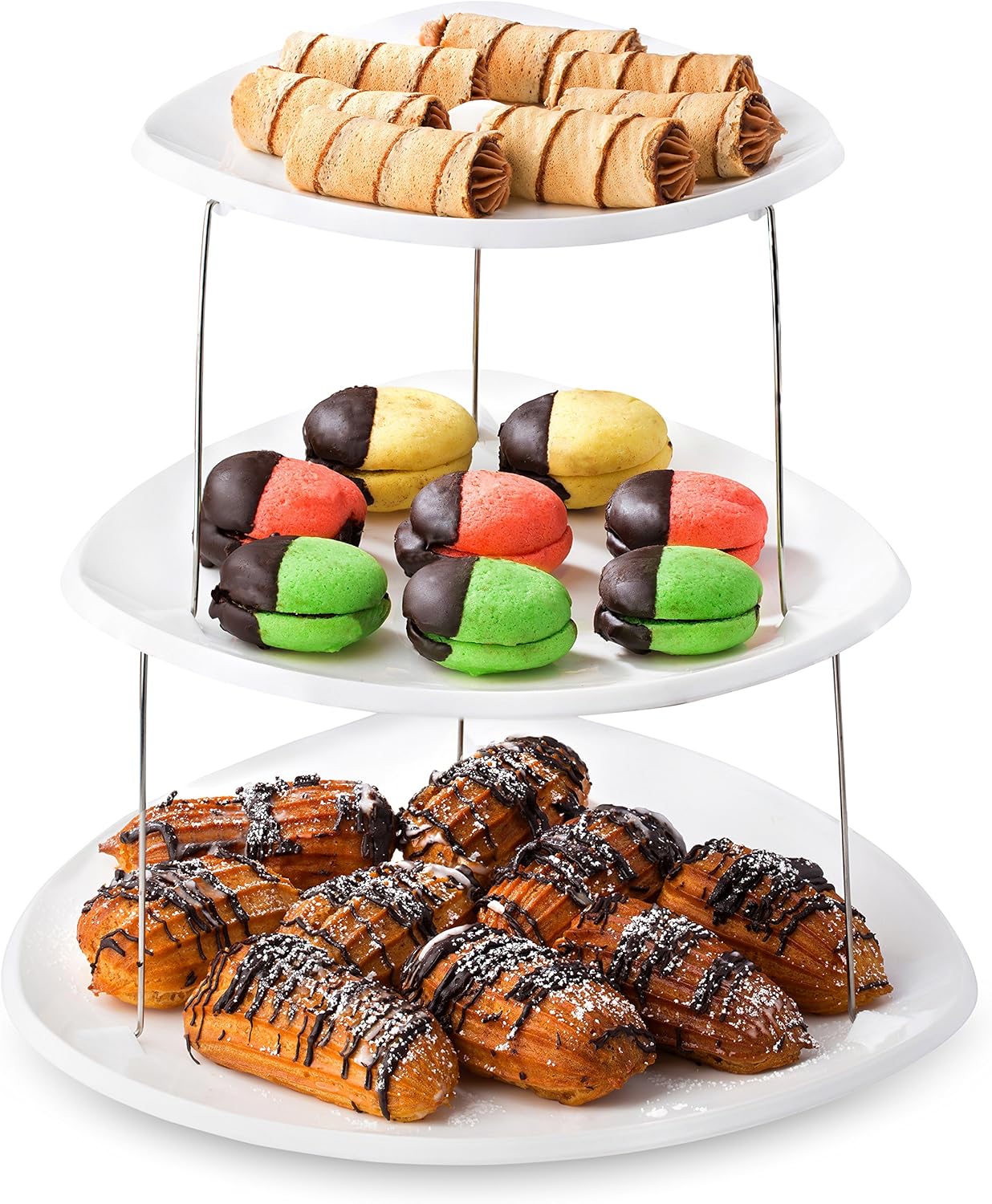 Masirs 3-Tier Collapsible Bowl: Decorative Design Folds for Minimal Storage. Ideal for Serving Snacks, Salad, and Fruit. Top Bowl Divided into Three Sections.