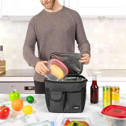 opux Insulated Lunch Bag for Men Women, Leakproof Black Lunch Box for Work, Portable Soft Lunch Cooler Bag with Shoulder Strap, Adult Lunchbox Lunch Pail for Kid Boy Girl School, 14 Can/8L