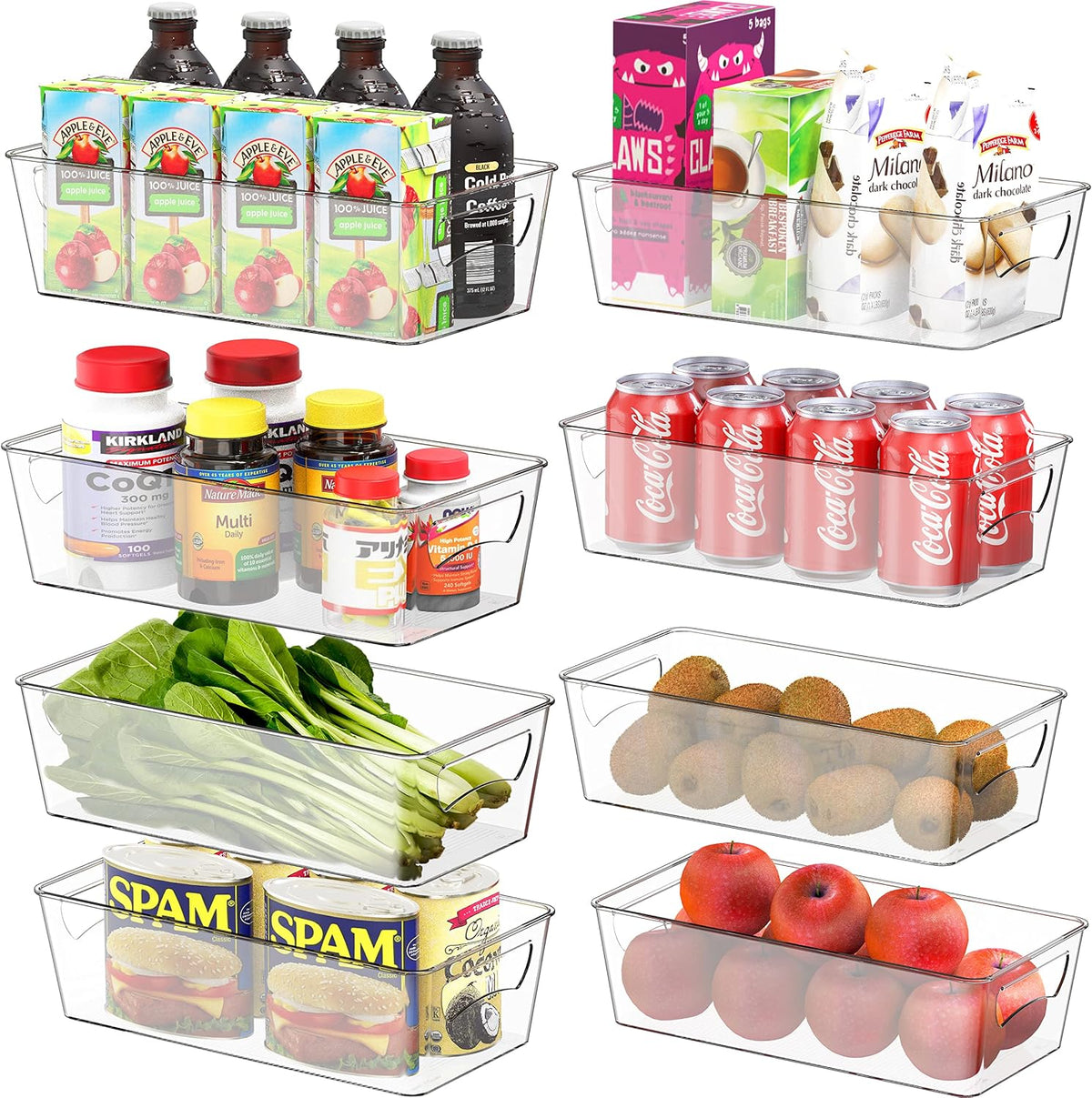 Simple Houseware 4 Pcs Pantry Clear Bin Storage Organizer, 14" x 7" x 3.75"