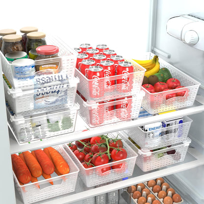 Simple Houseware Stackable Plastic Woven Basket Organizer, 6 Pack, White | 14.5" D x 8.5" W x 3.5" H