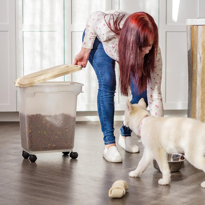IRIS USA Dog Food Storage Container, Airtight Lid, 2-Cup Scoop, Up to 13 Pounds Pet Food Storage, Versatile Pet Food Bin, Treats, BPA Free, Dark Gray
