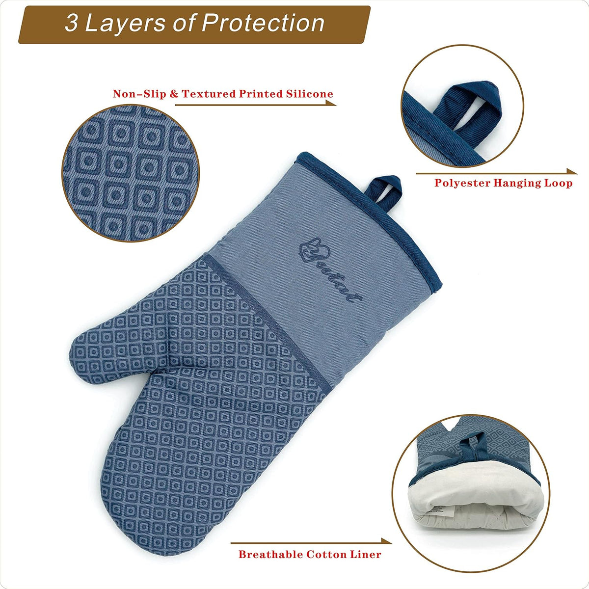 Yutat Silicone Oven Mitts - Oven Mitts and Pot Holders Sets Made of Non-Slip & BPA-Free Silicone, High Heat Resistant 500 Degrees, Perfect for Kitchen Cooking Baking BBQ, Peak Green