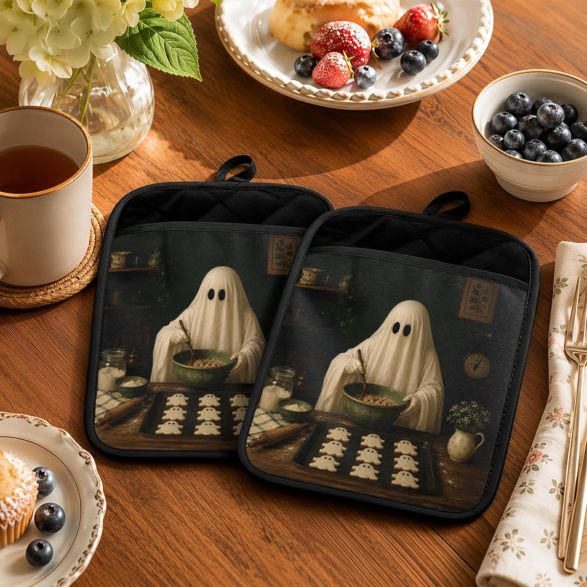 Gothic Cooking Skeleton Chef Pot Holders Heat Resistant