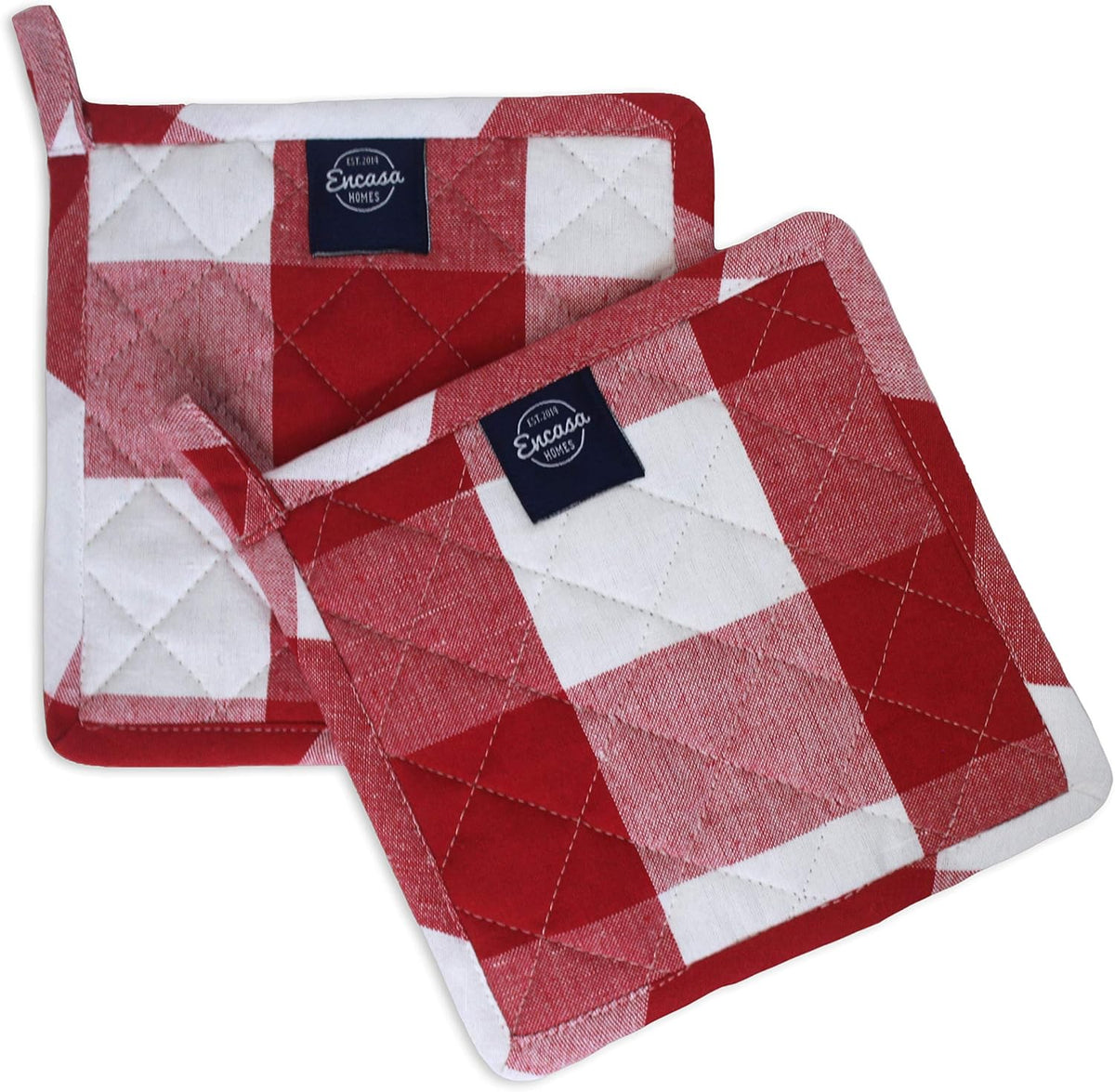 Encasa XO Pot Holders, Quilted Kitchen Hot Pads 8"x8" Black