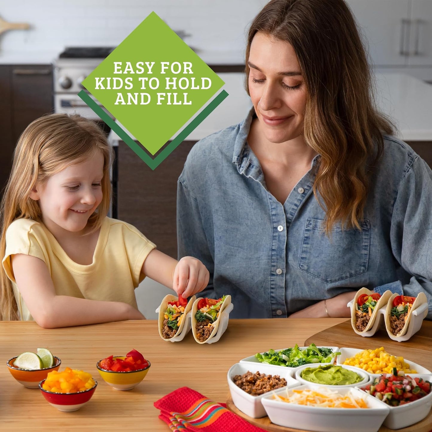 Ceramic taco holder (2 Pack) soft taco holders, Holds 4 tacos, wrap server for oven and Kitchen, For Hard and Soft Shell, Dishwasher & Microwave Safe (White)