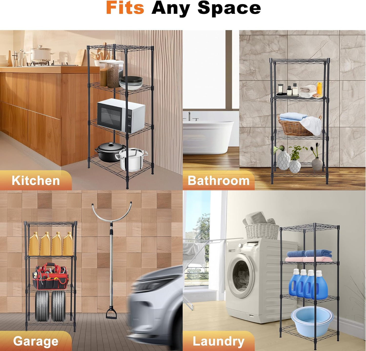 Whitmor 2-Wire Shelving Unit, Metal Storage Shelves, Stacking Shelf with Basket, Easy Assembly Home Organizer for Pantry, Kitchen, Garage, Plant