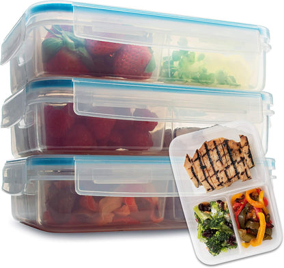 Komax Biokips Set of 5 Lunch Containers – 3 Compartment Food Container for Meal Prep, Portion Control – Microwave & Dishwasher Safe Bento Box Adult Lunch Container w/Locking Lid (37 oz)