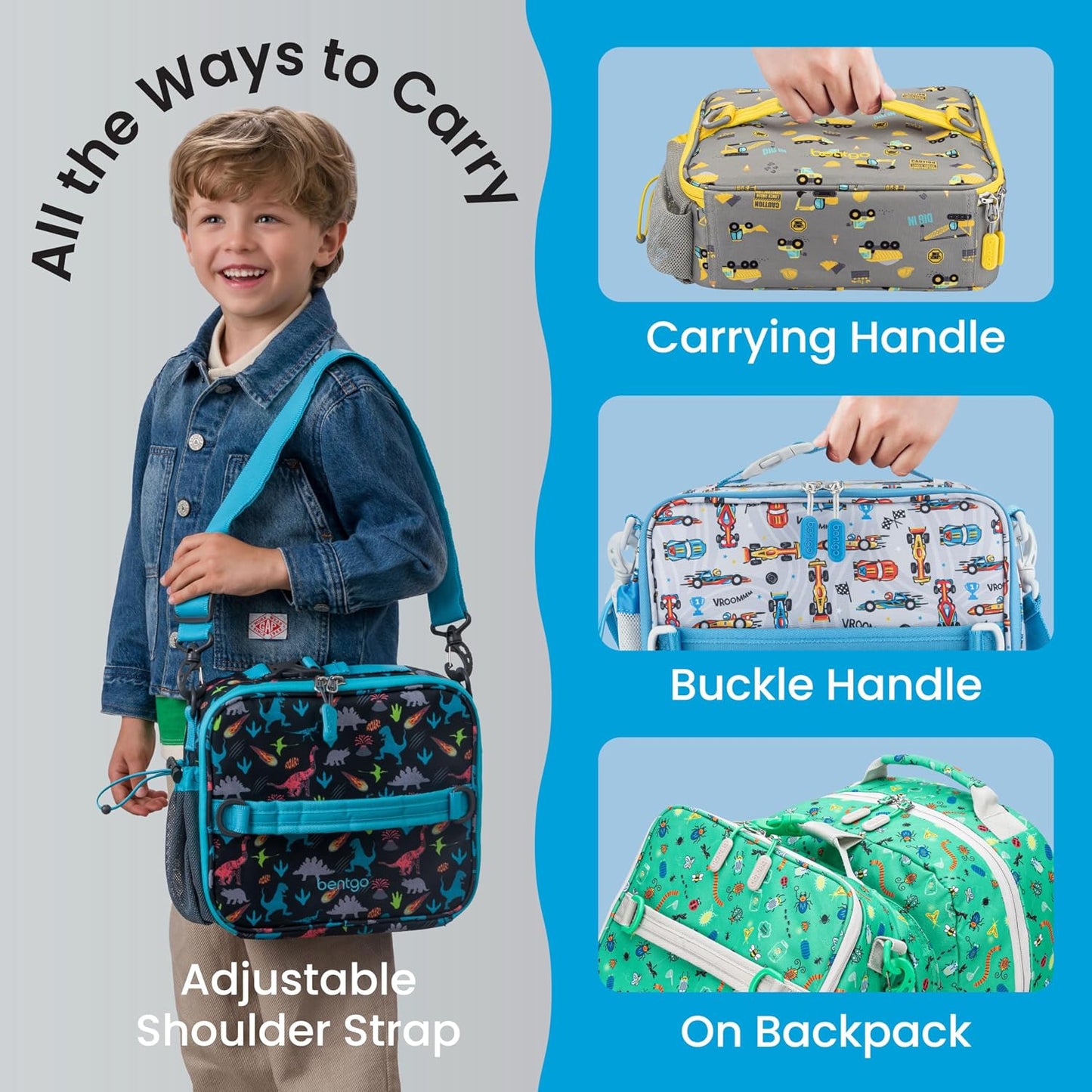 Bentgo Kids Lunch Bag - Durable, Double-Insulated Lunch Bag for Kids 3+; Holds Lunch Box, Water Bottle, & Snacks; Easy-Clean Water-Resistant Fabric & Multiple Zippered Pockets (Mermaid)