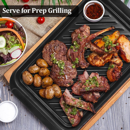 Grilling Prep and Serve Trays, BBQ Platter for Raw and Cooked Food, Melamine Serving Trays for Food, Set of 2, Black and Red, Napkin and Cleaning Clothes Included