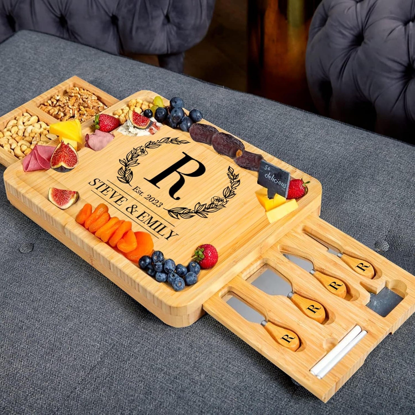 RoyalHouse Bamboo Cheese Board and Charcuterie Boards Set & Serving Tray for Meat, and Wine - Birthday Gifts for Women, Wedding Gift for Couples 2025, Bridal Shower, Housewarming Gift New Home