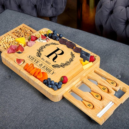 RoyalHouse Bamboo Cheese Board and Charcuterie Boards Set & Serving Tray for Meat, and Wine - Birthday Gifts for Women, Wedding Gift for Couples 2025, Bridal Shower, Housewarming Gift New Home