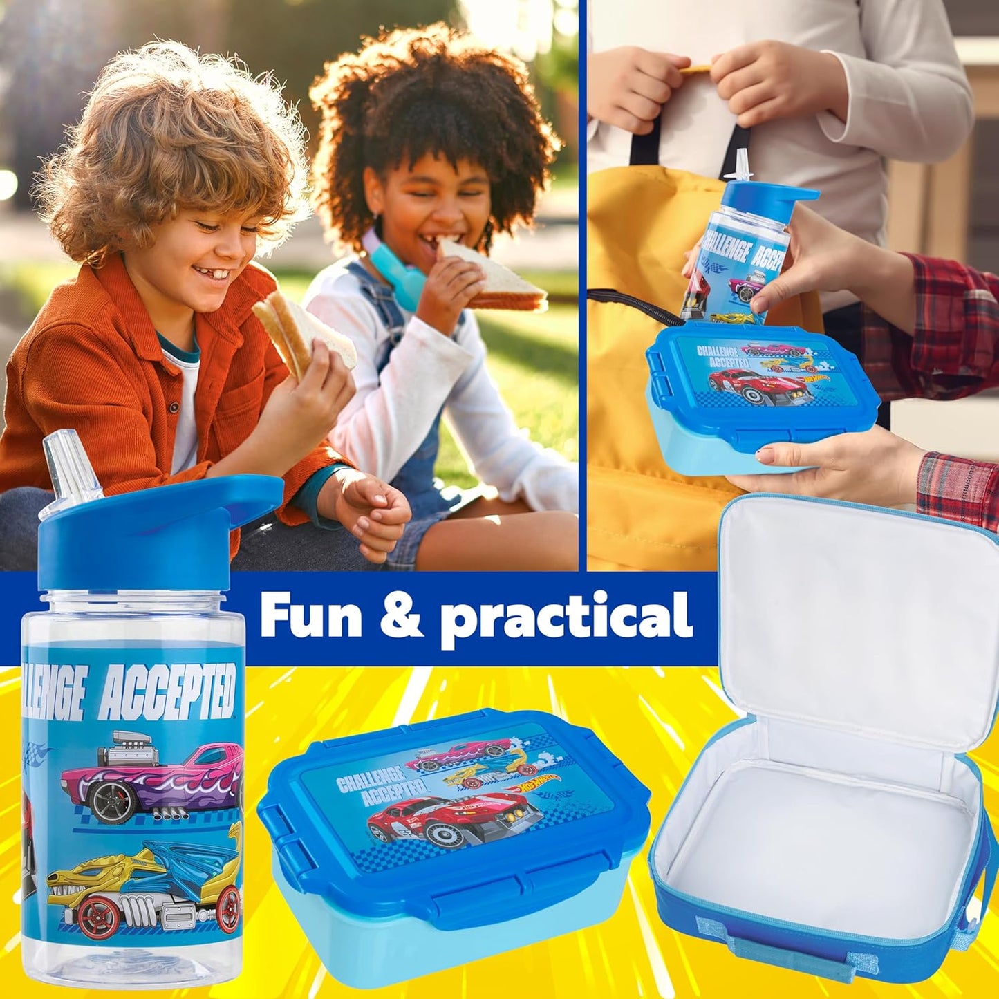 Get Trend SpongeBob Squarepants Water Bottle Lunch Box Lunch Bag Kids Set 3 Pcs Insulated Snack Bag for School Travel Gifts for Kids (Blue SpongeBob)