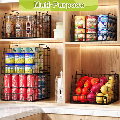 Jakyitvi 5 Pack XXL Stackable Wire Storage Basket, Extra Large Capacity Pantry Organizer and Storage, Muti-Purpose for Fruit Vegetable Basket & Toy Bin & Snack Organizer