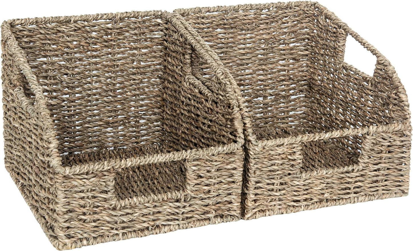 StorageWorks Water Hyacinth Pantry Storage Baskets, Wicker Baskets with Built-in Handles, Handwoven Shelf Baskets for Organizing, Pantry Organizers and Storage, 3 Pack