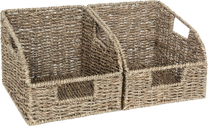 StorageWorks Water Hyacinth Pantry Storage Baskets, Wicker Baskets with Built-in Handles, Handwoven Shelf Baskets for Organizing, Pantry Organizers and Storage, 3 Pack
