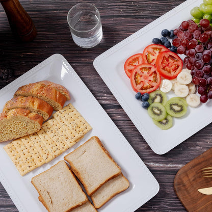 Melamine Large Serving Platter Set for Party Supplies,16"x11" Platters for Serving Food, 2pcs White reusable Serving Tray for Cookie, Fruit, Snack,Party Food Display,Stackable Kitchen CounterTop Tray