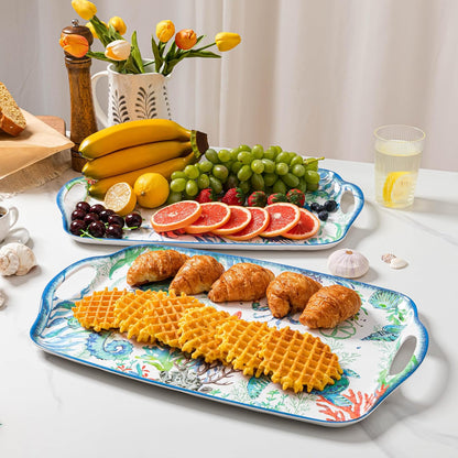 LEHAHA Grilling Prep and Serve Trays, BBQ Serving Platter, Melamine Serving Trays for Food, Set of 2, Great Gift for Father's Day, BBQ Lovers, Prefect for Chrismas Festival and Everyday use.