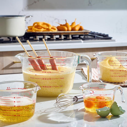 Le’raze Glass Measuring Cups Set of 4 – Heat-Resistant, Easy-Read Measurements, Ergonomic Handle & Pour Spout, Dishwasher Safe, Kitchen Bakeware Liquid Batter Mixing Bowls (1 cup, 2 cup, 4 cup, 8 Cup)