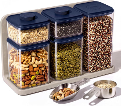 SMIRLY Glass Airtight Food Storage Containers with Pop Lids - Blue | BPA-Free Air Tight Pantry Storage Containers for Cereal Flour Sugar, Food Storage Containers 5 Pcs (0.7Qt*2, 1.7Qt*2, 2.1Qt)