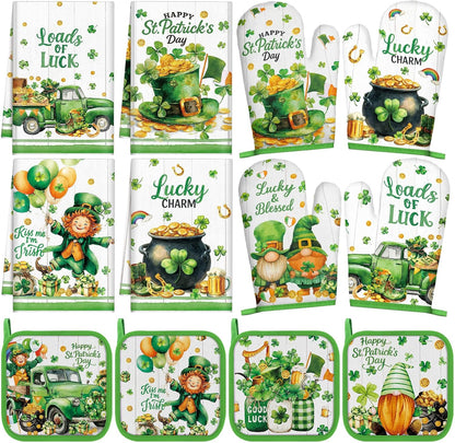 SiliFine 12 Pcs Fall Pumpkin Kitchen Towels Oven Mitts Pot Holders Set