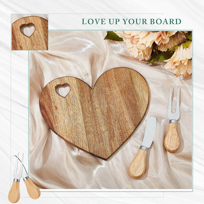 Patelai 24 Set Bridal Baby Shower Favor Heart Cheese Board with Knife, Wood Mini Charcuterie Board Thank You Gift Box for Guest Bridal Baby Shower Prize Wedding Valentines Birthday (Bamboo Color)