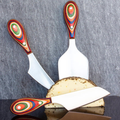 Totally Bamboo Baltique Marrakesh Collection 3-Piece Cheese Knife Set, Stainless Steel Cheese Knives with Colorful Wooden Handles for Charcuterie Boards
