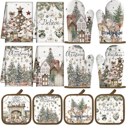 SiliFine 12 Pcs Fall Pumpkin Kitchen Towels Oven Mitts Pot Holders Set