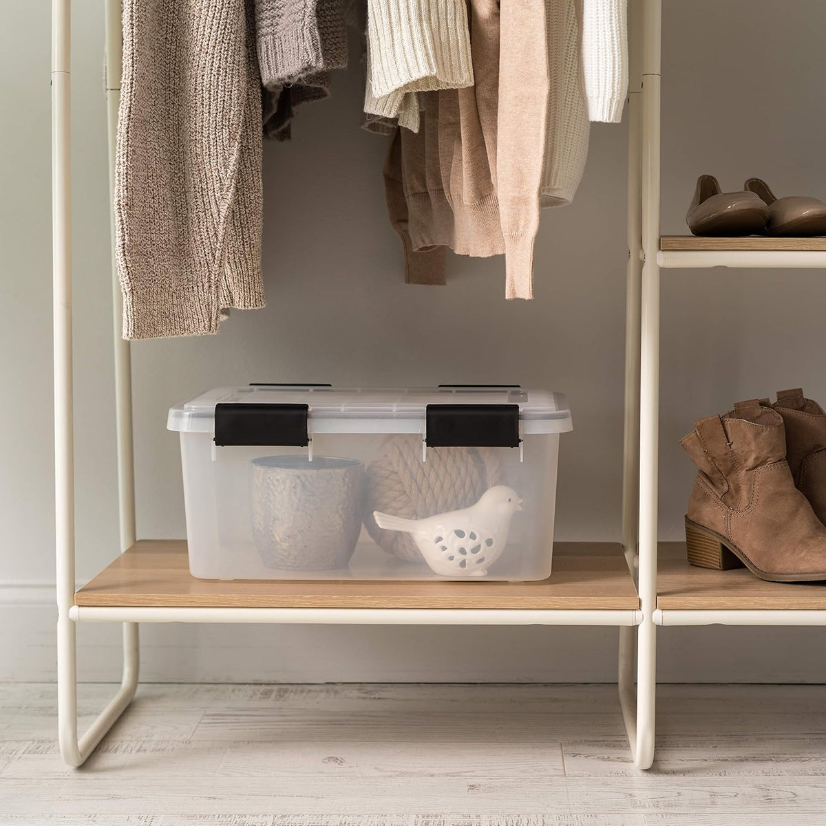 IRIS USA WeatherPro Storage Bins with Lids, 47 Qt, Gasket Seal, 2 Pack | Airtight gasket helps protect clothing, shoes, crafts, keepsakes, and household supplies from moisture and dust.