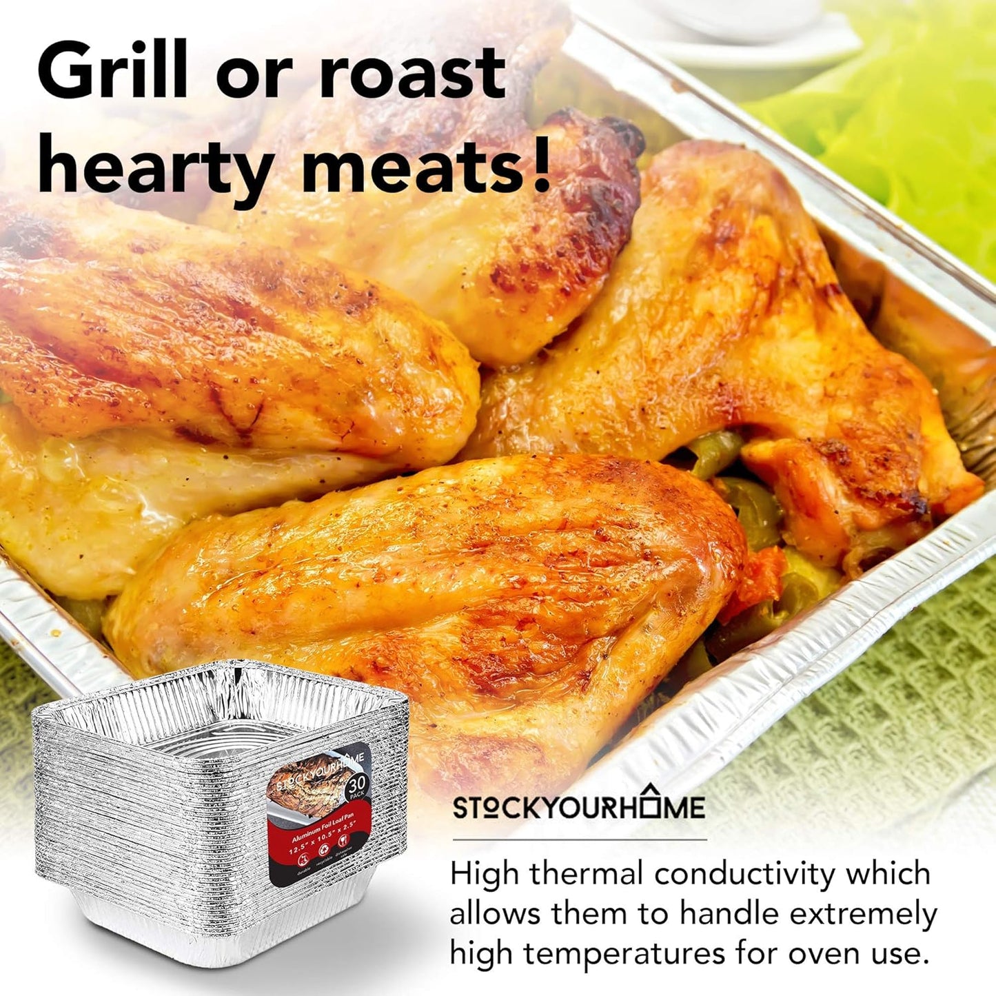 Stock Your Home 9x13 Aluminum Trays with Lids (10 Pack) – Disposable Half Size Deep Pans for Cooking, Storage, BBQ, Grilling, Catering