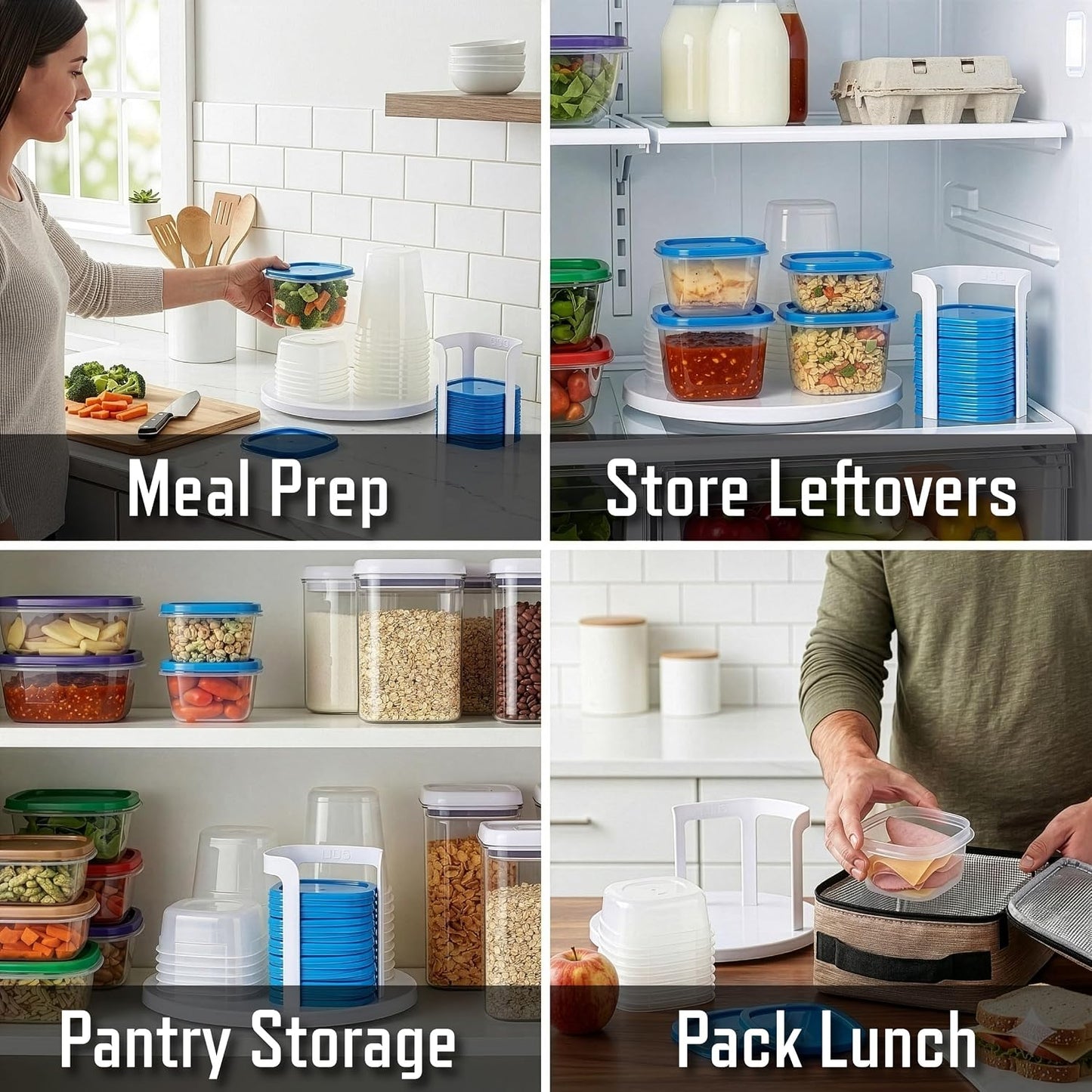 49 Piece Kitchen Containers Storage Set - 24oz, 16oz, and 8oz Plastic Food Storage Containers with Lids and Spinning Carousel for Kitchen Storage Organization, Meal Prep, or Leftovers by Chef Buddy