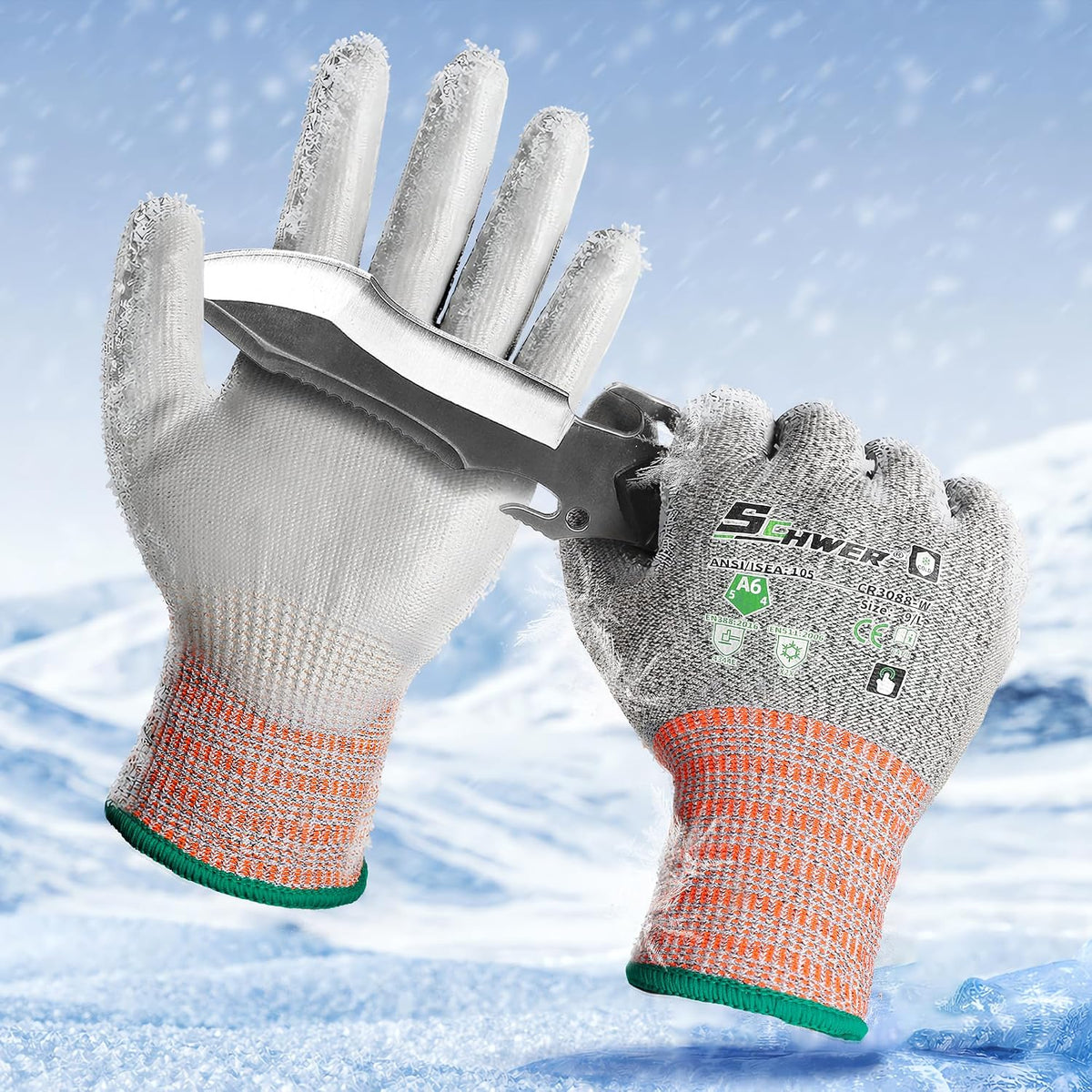Schwer 12 Pairs A4/A5/A6 Cut Resistant Gloves, Non PFAS CR3088, L