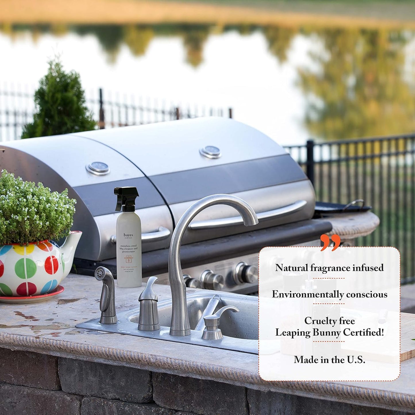 Bayes High-Performance Stainless Steel BBQ Exterior Cleaner and Protectant - Cleans, Shines and Protects Stainless Steel Barbecue Surfaces, Shields from Outdoor Elements - 16 oz