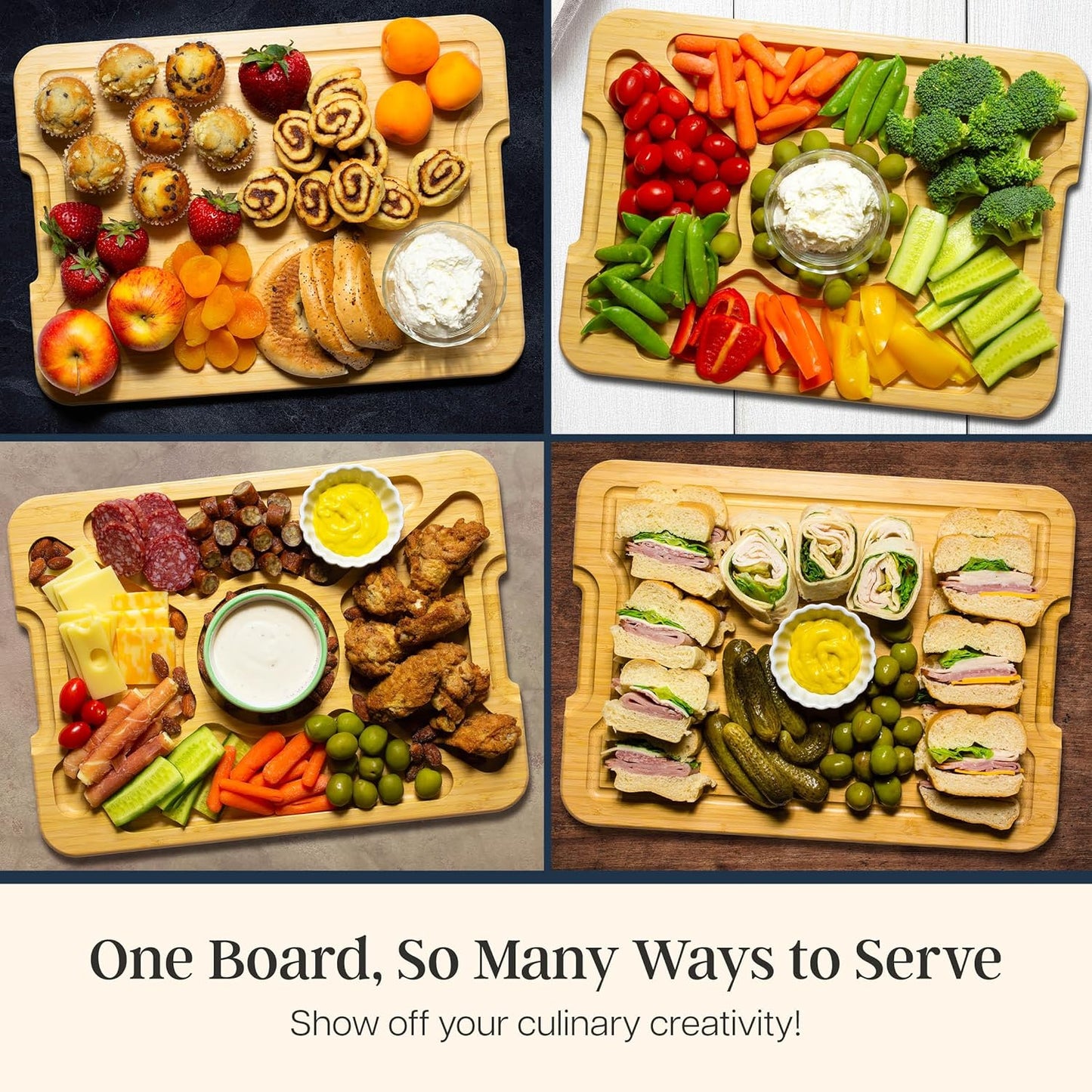 Totally Bamboo Flip, Serve & Store Charcuterie Board with Lid, Reversible Bamboo Cutting Board and Portable Cheese Tray with Compartments, Locking Travel Cover, 15.5 x 11.5 Inches