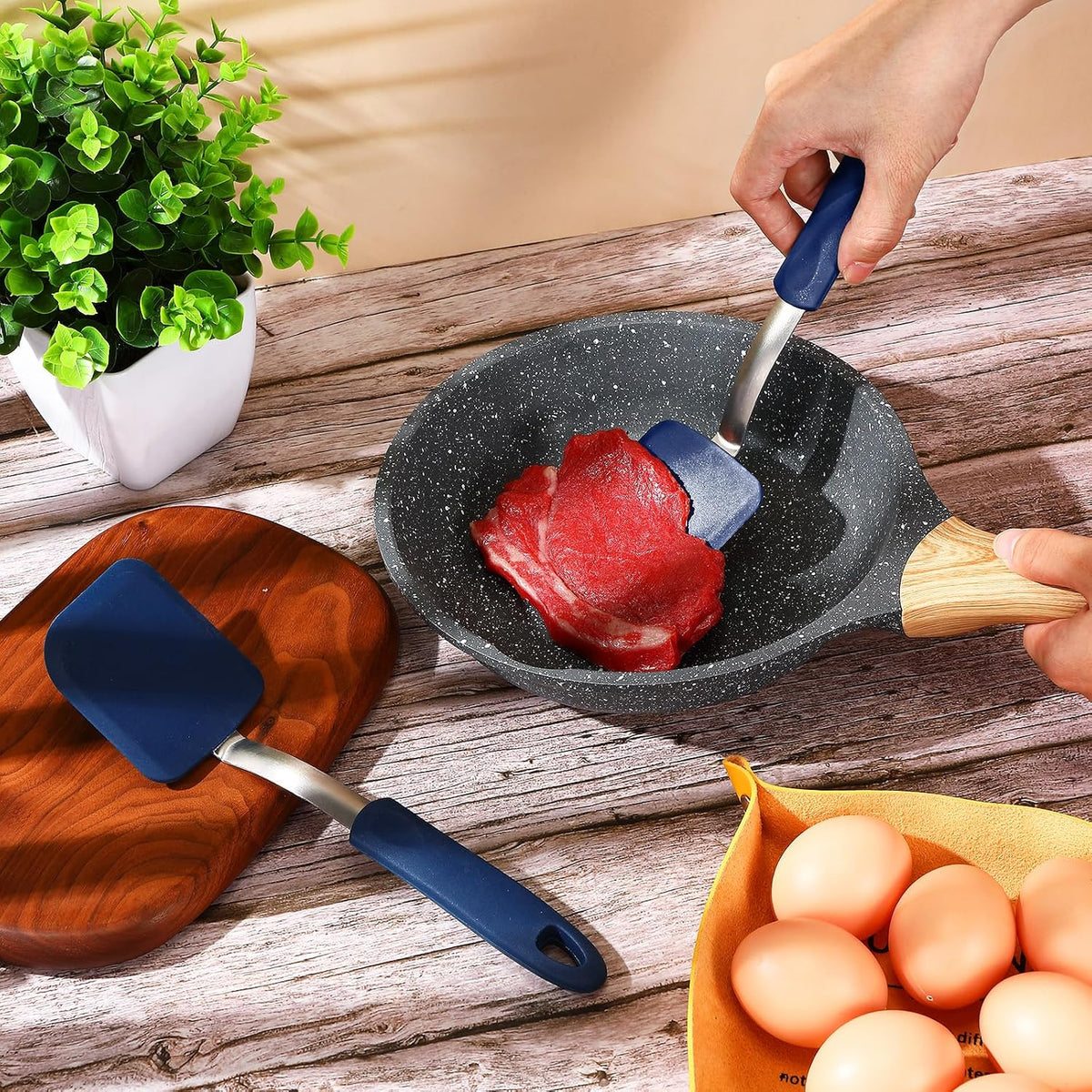 2Pcs Mini Silicone Cookie Brownie Spatula, Solid Flat, Khaki