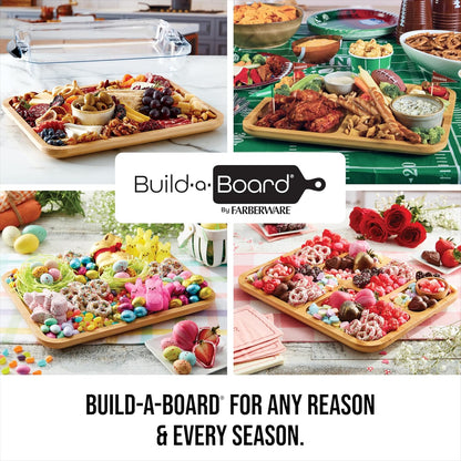 Farberware Build-A-Board Bamboo Cutting Board with Built-In Compartments & Clear Locking Lid, Black Handles, Charcuterie, Snack Tray, Food Prep and Serving Platter
