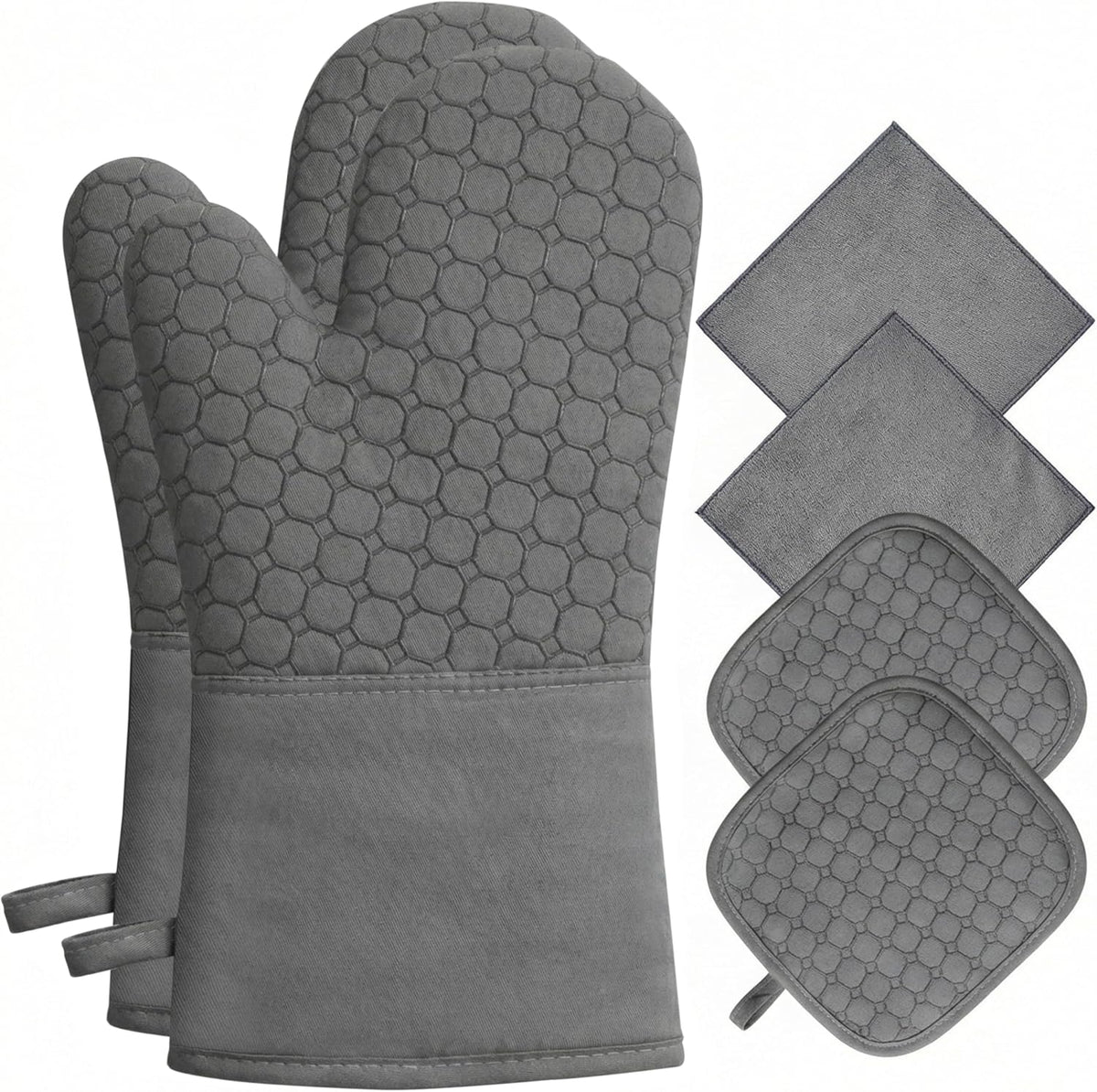 Silicone Oven Mitts and Pot Holders Sets 6 Piece for Kitchen