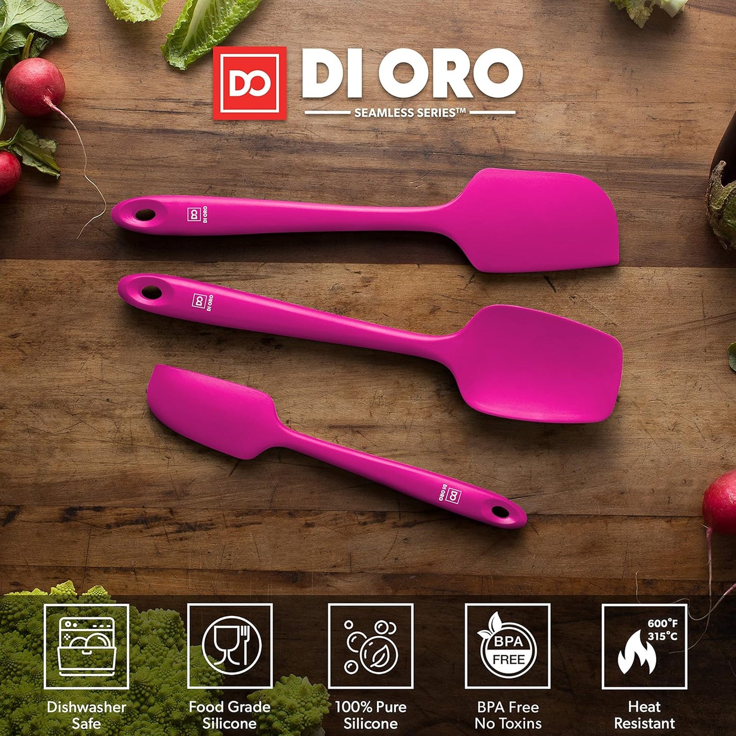 DI ORO Silicone Spatula Set - Rubber Kitchen Spatulas for Baking, Cooking, & Mixing - 600°F Heat-Resistant & BPA Free Silicone Scraper Spatulas for Nonstick Cookware - Dishwasher Safe (3pc, Black)
