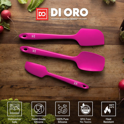 DI ORO Silicone Spatula Set - Rubber Kitchen Spatulas for Baking, Cooking, & Mixing - 600°F Heat-Resistant & BPA Free Silicone Scraper Spatulas for Nonstick Cookware - Dishwasher Safe (3pc, Black)