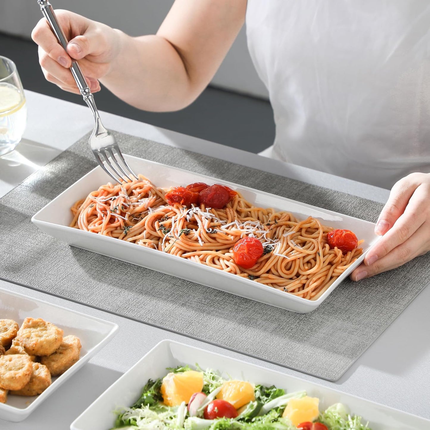 MALACASA Serving Platters Set of 4, Ceramic Serving Platters and Trays for Serving Food, Rectangular Serving Trays for Party, Large Serving Plates, Party Serving Trays and Platters - 14 Inch, White