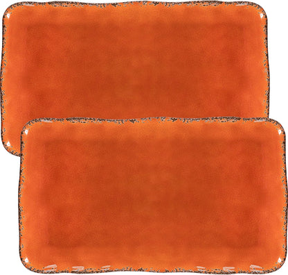 Melamine Serving Platters, set of 2, 17" x 10" Large Reusable BPA Free Rectangular Party Tray/Platters for Serving Appetizers, Fruits On Christmas and all Occasions,Red