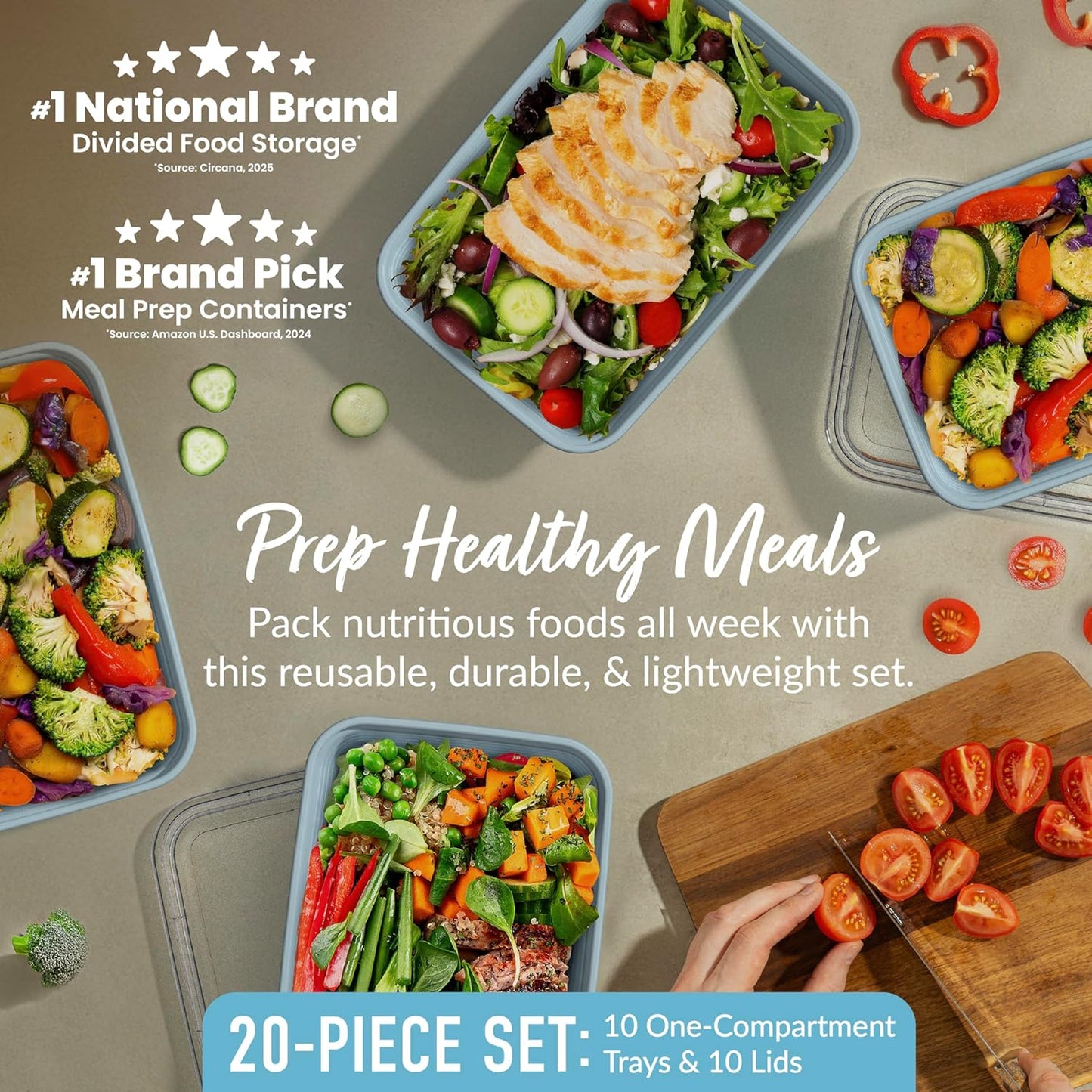 Bentgo Prep - 20-Piece 1-Compartment Reusable Meal Prep Containers with Lids, PFAS & BPA Free Materials, Durable, Microwave, Freezer, & Dishwasher Safe To Go Food Storage (Gold)
