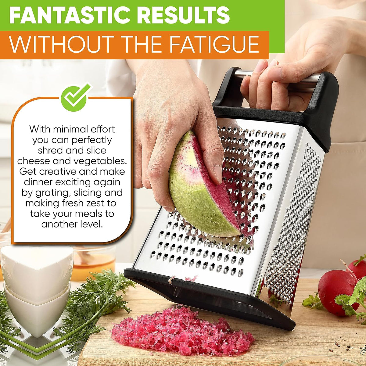 Spring Chef Stainless Steel XL Cheese Grater for Kitchen, Green