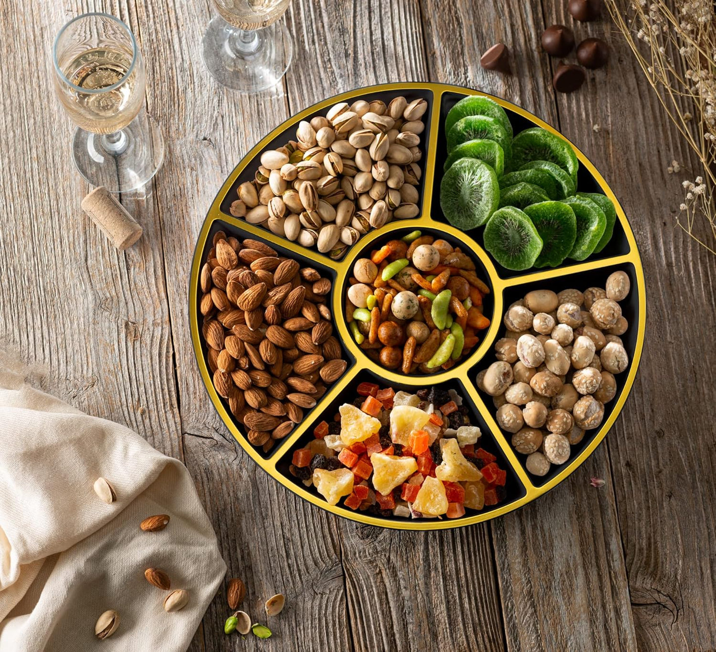 Plasticpro 6 Sectional Round Plastic Serving Tray/Platter (4, Clear)