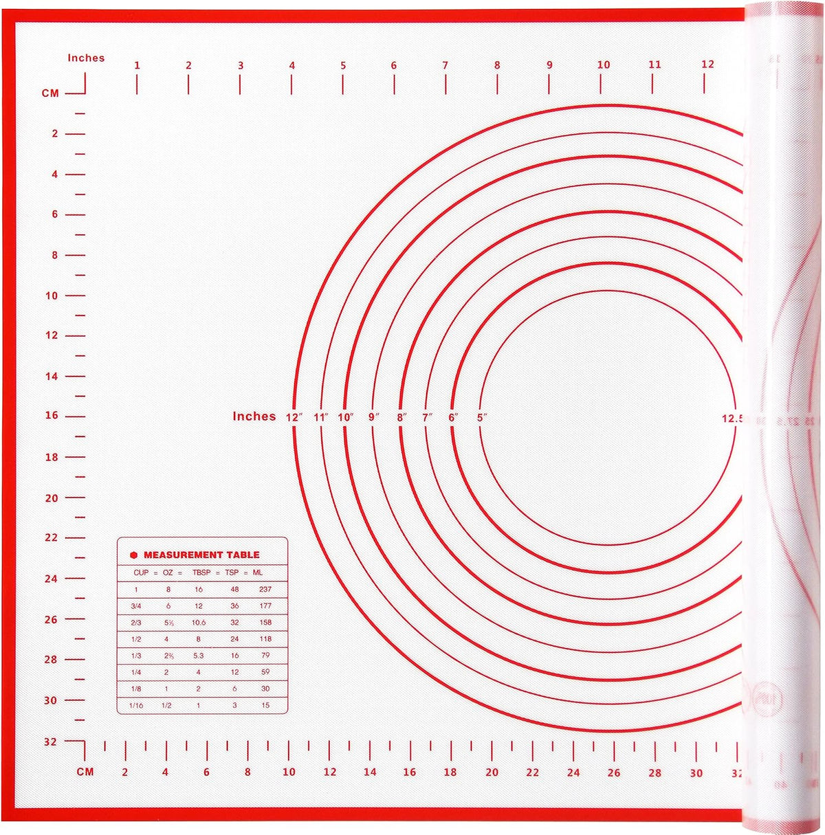Yansumi silicone pastry non stick baking mat with measurement fondant mat with three sizes for silicone baking mat, counter mat, dough rolling mat,fondant/pie crust mat (Red, 16"L x 12"W)